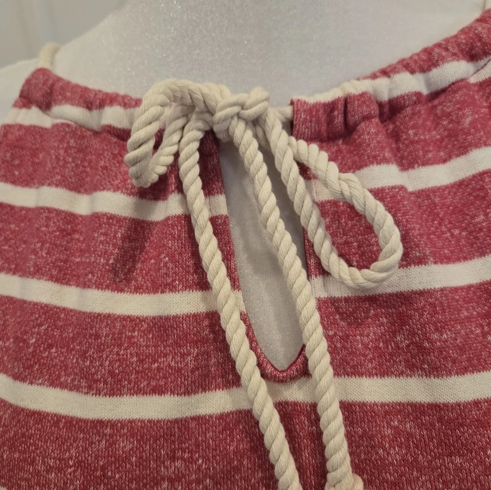 Red and White Striped Sleeveless Terry Cloth Dress - Picture 2 of 9